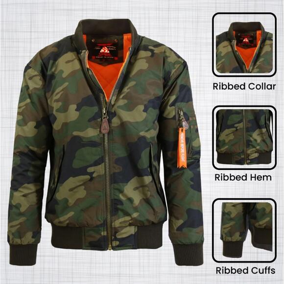 Spire By Galaxy Men's Camouflage Winter Heavyweight Flight Bomber Jacket Size L - Picture 2 of 3